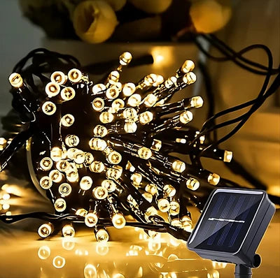 LUCES NAVIDEÑAS CON PANEL SOLAR AMBAR 10M
